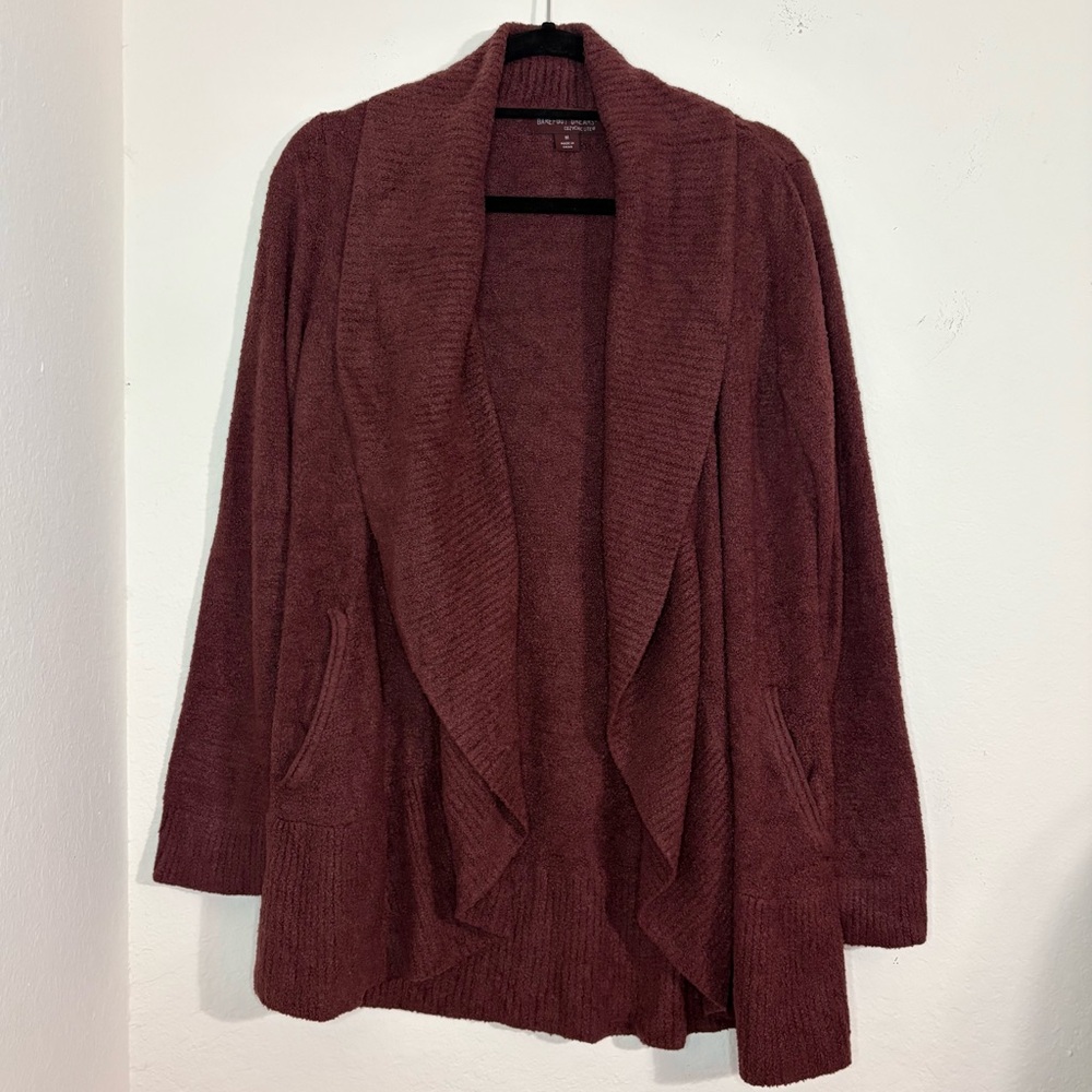 Barefoot Dreams CozyChic Lite Circle Cardi sweater in Deep Aubergine size medium
